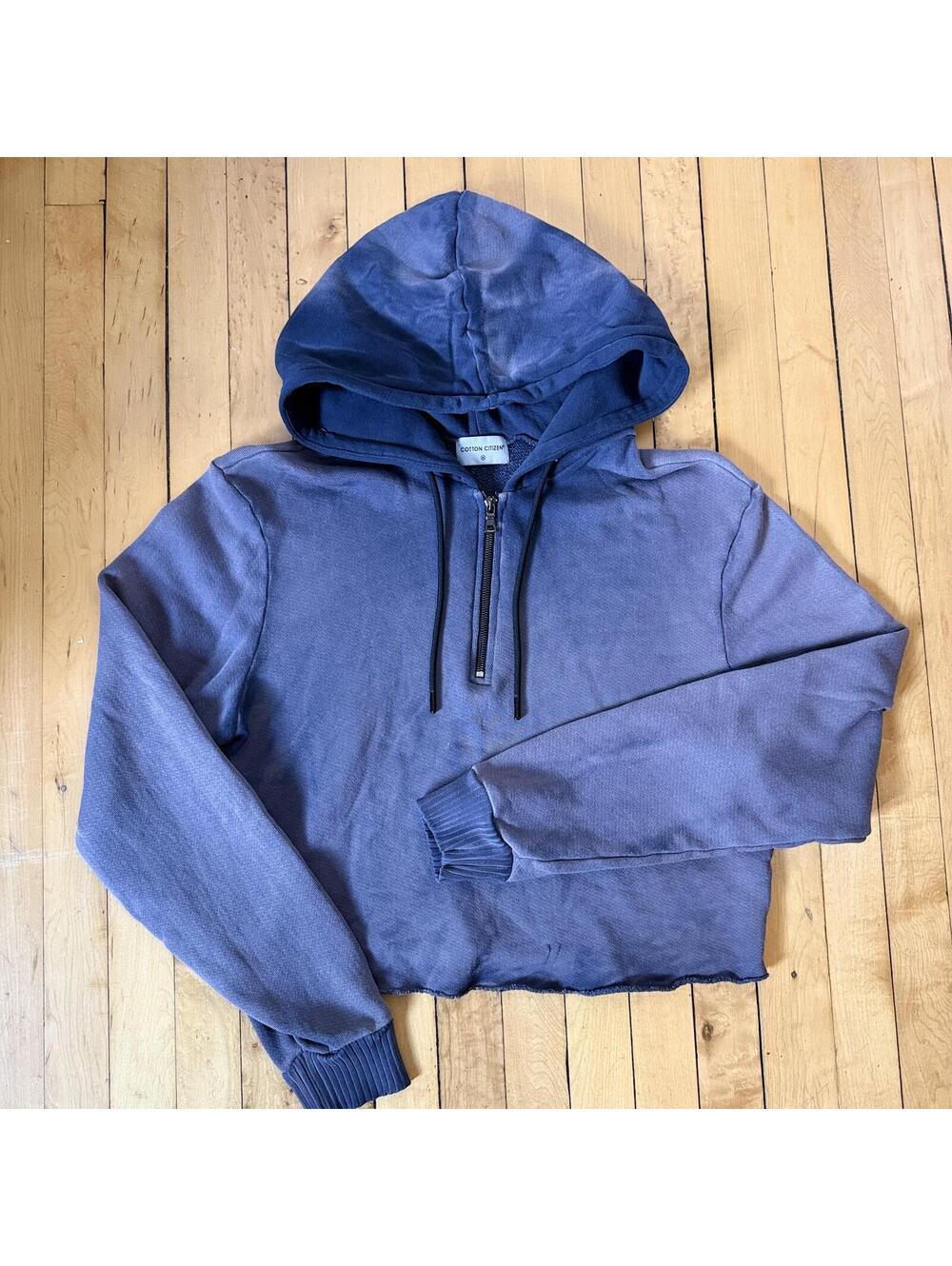 Cotton Citizen Brooklyn Crop Zip Hoodie Medium Blue Purple Tie Dye Raw Hem